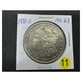 1881-S Morgan Silver Dollar Marked MS63 When Purchased