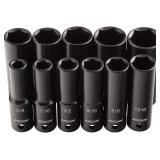 Arcan Professional Tools 1/2 Inch Drive Deep Impact Socket Set, 3/8 Inch - 1 Inch, Cr-V, 11-Piece (08022412)