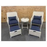 HAMPTON BAY Garden Hills 5-Piece Wicker Outdoor Chat Set with CushionGuard Sky Blue Cushions