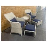 HAMPTON BAY Garden Hills 5-Piece Wicker Outdoor Chat Set with CushionGuard Sky Blue Cushions