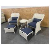 HAMPTON BAY Garden Hills 5-Piece Wicker Outdoor Chat Set with CushionGuard Sky Blue Cushions