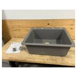 GLACIER BAY Stonehaven 25 in. Drop-In Single Bowl Black Onyx Granite Composite Kitchen Sink with Black Strainer