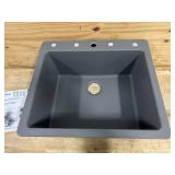 GLACIER BAY Stonehaven 25 in. Drop-In Single Bowl Black Onyx Granite Composite Kitchen Sink with Black Strainer