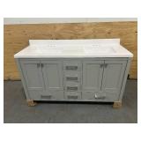 LONDON 60" Double Sink Bathroom Vanity with Top- Gray