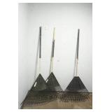 Plastic lawn rakes with wood handles