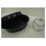 Large roaster and glass cookie jar