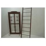 Home decor items, ladder and metal holder
