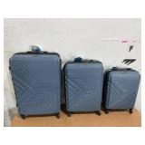 3PCS Lightweight Blue ABS Luggage Set with TSA Lock & Spinner Wheels