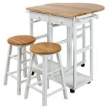 Casual Home Drop-Leaf Table Breakfast Cart, White