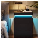 ADORNEVE Nightstand with Charging Station and LED Lights
