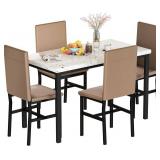 Lamerge Dining Table Set for 4, Faux Marble Table with 4 PU Leather Chairs