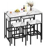 Syngar Dining Table Set for 4 Marble Bar Kitchen Table With 4 Coushion Bar Stool