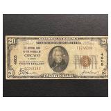 1929 Brown Seal $20 Dollar National Currency Bank of Chicago