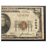 1929 Brown Seal $20 Dollar National Currency Bank of Chicago