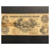 1860 $1 Dollar Bill North Western Bank of Pennsylvania