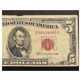1953 C Red Seal $5 Dollar Note
