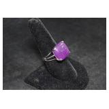 Sterling Silver Ring with Large Purple Stone