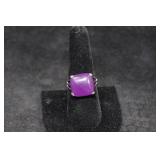 Sterling Silver Ring with Large Purple Stone