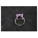 Sterling Silver Ring with Large Purple Stone