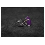 Sterling Silver Ring with Large Purple Stone