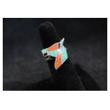 Sterling Silve Horse Ring with Turquoise and Onyx Inlay