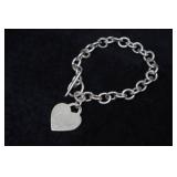 Sterling Silver Heart on Charm Bracelet