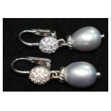 Judith Ripka Sterling Silver Fresh Water Pearl Earrings with CZ Accents