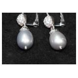 Judith Ripka Sterling Silver Fresh Water Pearl Earrings with CZ Accents