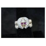 Sterling Silver Winged Skull Ring with Gold Plated Accents