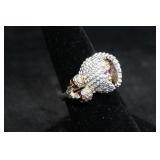 Sterling Silver Winged Skull Ring with Gold Plated Accents