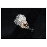 Sterling Silver Winged Skull Ring with Gold Plated Accents