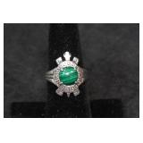 Sterling Silver Turtle Ring with Malachite Stone