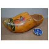 Hand Carved and Painted Wooden Shoe with Mini Plate