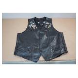 Ladies Black Leather Vest with Vintage Pins -Large