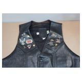 Ladies Black Leather Vest with Vintage Pins -Large