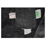 Ladies Black Leather Vest with Vintage Pins -Large