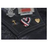 Ladies Black Leather Vest with Vintage Pins -Large