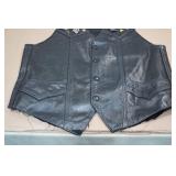 Ladies Black Leather Vest with Vintage Pins -Large
