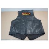 Ladies Black Leather Vest with Vintage Pins -Large