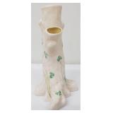Vintage Belleek Shamrock Tree Trunk Three Compartment Vase