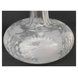 Pair of Vintage Silver Neck Wine Cut & Etched Grape Motif Crystal Decanters