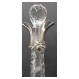 Pair of Vintage Silver Neck Wine Cut & Etched Grape Motif Crystal Decanters