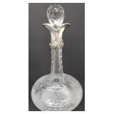 Pair of Vintage Silver Neck Wine Cut & Etched Grape Motif Crystal Decanters