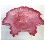 Vintage Fenton Hobnail Pink Bowl with Ruffled and Crimped Edges