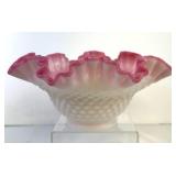 Vintage Fenton Hobnail Pink Bowl with Ruffled and Crimped Edges