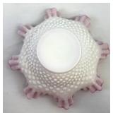 Vintage Fenton Hobnail Pink Bowl with Ruffled and Crimped Edges