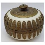 Lovely Vintage Porcelain Elfinware Covered Bowl with Brass Accents