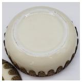 Lovely Vintage Porcelain Elfinware Covered Bowl with Brass Accents