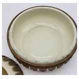 Lovely Vintage Porcelain Elfinware Covered Bowl with Brass Accents