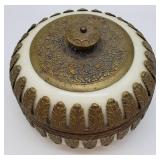 Lovely Vintage Porcelain Elfinware Covered Bowl with Brass Accents